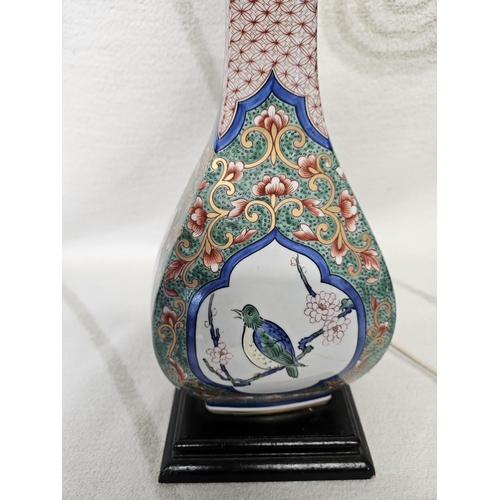 219 - A lovely early 20th Century Ceramic Lamp with hand painted panel decoration. 
37 x 14 cm approx.