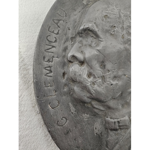 222 - A very early 20th Century heavy Pewter oval Plaque of Georges Clemenceau 24 x 21 cm approx.