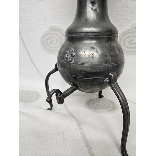 247 - A very unusual 18th early 19th Century Pewter Chocolatier standing on tripod supports.
60 x 26 cm ap... 