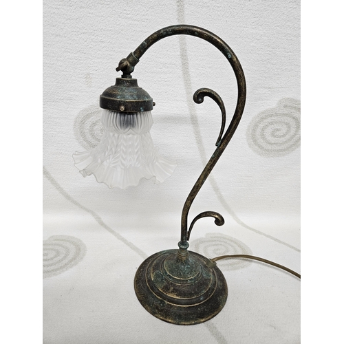 437 - A nice Metal desk Light with cloudy glass Shade. 38 cm tall.