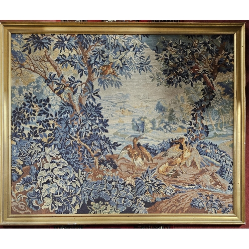 129 - A really good and large Tapestry depicting birds of paradise in a country setting. 97 x 118 cm appro... 