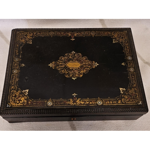 146 - A beautiful 19th Century Boulle Stationary Box with a highly inlaid top. 30 x 23 x 6 cm approx.