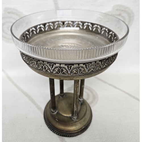 66 - An early 20th Century pillared centre Piece with glass bowl top. 27 x 22 cm approx.