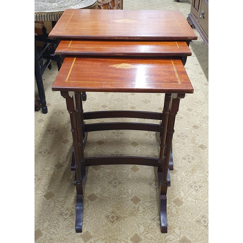 251 - A good nest of three Mahogany and inlaid Tables along with a carved side Table.
W 49 x D 34 x H 60 c... 