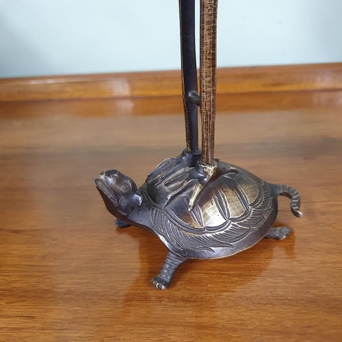 190 - A beautiful pair of Bronze Cranes standing on a Tortoise. 28cm tall approx.