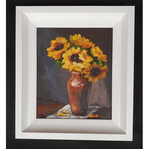 1014 - Sarah Adams, (Irish) oil on Board 'Sunflowers' signed LL with frame size 41 x 36 cm approx.