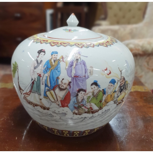 580 - An early Oriental hand painted Ginger pot. H 19 cm approx.