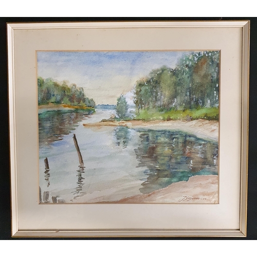 9 - A 20th Century Watercolour of a river scene, signed J. Sarjanen, dated '66. 33 x 40 cm approx.