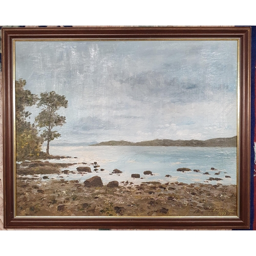 29 - A 20th Century Oil On Board of a lake scene signed K. Laurence lower right. 40 x 50 cm approx.