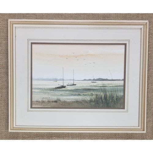 30 - A 20th Century Watercolour of boats in an estuary signed Peskett. 22 x 30 cm approx.