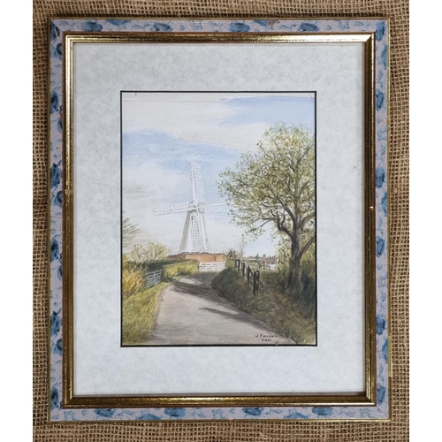 79 - J Funnel. A 20th Century Watercolour of a Windmill. Signed LR. 22 x 17 cm approx.