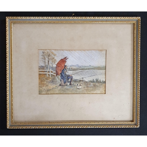 111 - An early 20th Century Watercolour of a Man smoking a pipe and Fishing. No apparent signature 11 x 17... 