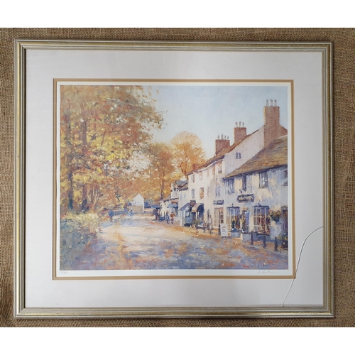 712 - A signed Limited Edition colour print of a street scene. 64 x 74 cm approx. Shed 2.