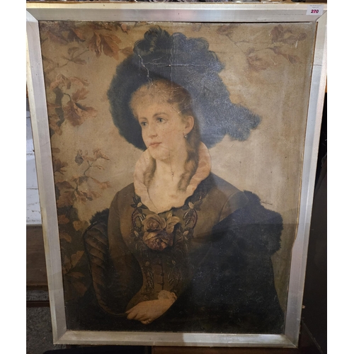 575A - A 19th Century Oleograph of a beautiful young Woman. Held in Old Workshop.