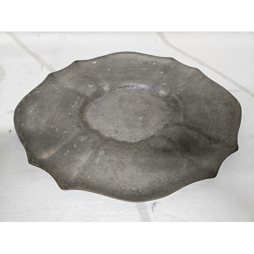 93 - A 19th Century Pewter Centre Serving Dish and Tray. Tray 36 x 29 cm approx.