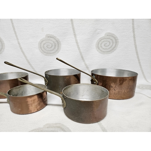 148 - A good graduated set of Copper effect Aluminum saucepans.