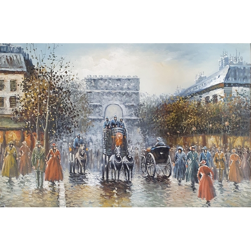 3 - A large 20th Century Oil on Canvas of a Parisian street scene, no apparent signature in a highly orn... 