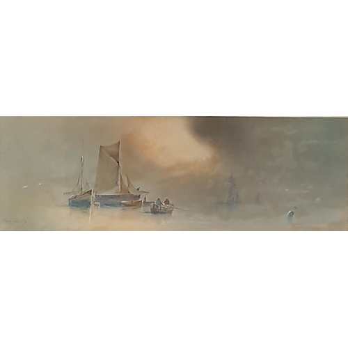 99 - After Garman Morris. A late 19th early 20th Century coloured Print of sailing boats in an estuary sc... 