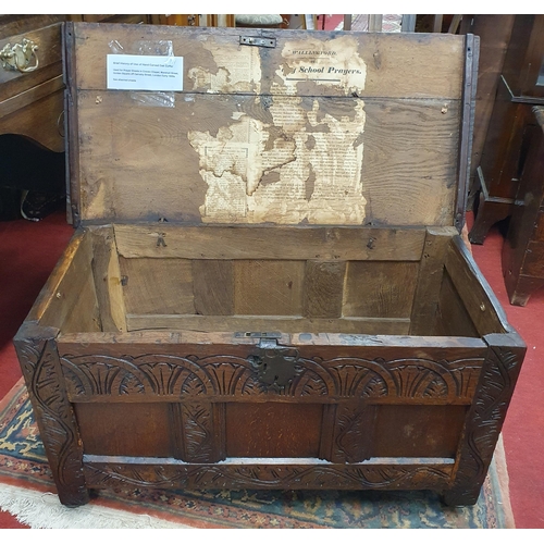 241 - A 19th Century Oak Blanket Chest with highly carved triple panel front. 
W 91 x D 45 x H 48 cm appro... 