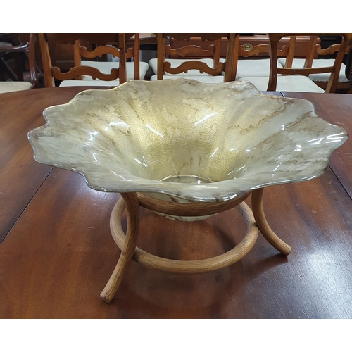 362 - A lovely 20th Century blown Glass Centre Bowl on a Bentwood base. 39 cm diam x 19cm tall approx.