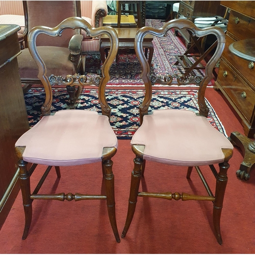 418 - A lovely pair of 19th Century Rosewood Bedroom Chairs with splayed front supports. W 45 cm approx.