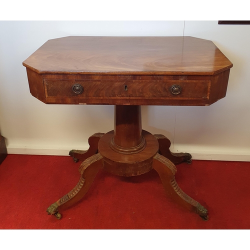 432 - A 19th Century Mahogany Side Table with single frieze drawer on turned supports with platform base, ... 