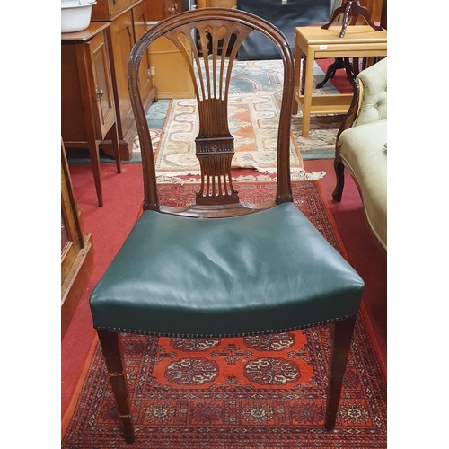 552 - A 19th Century Mahogany pierced back Chair with green leather upholstered seat and square tapered su... 