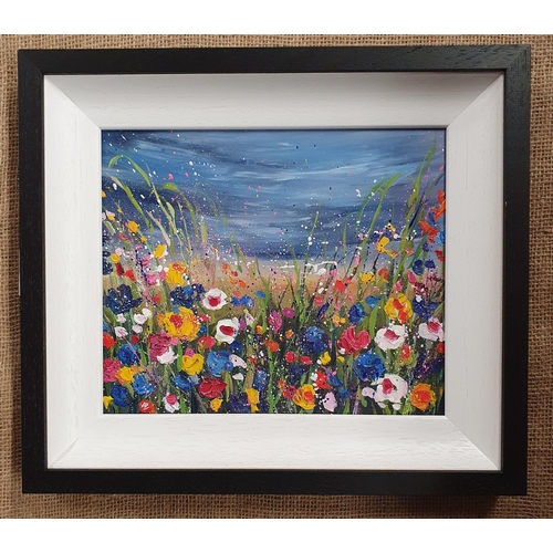 130 - Alana Pierce (Irish) Oil on Board ' A bank of Flowers' initialed LL with frame size 41 x 36 cm appro... 