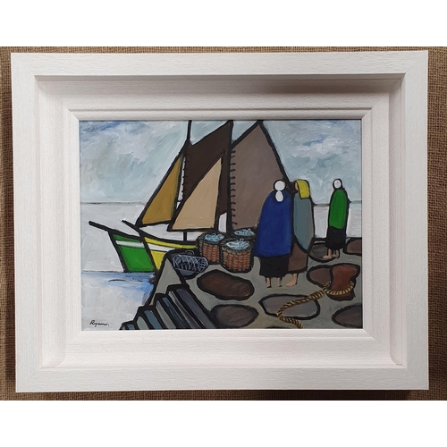 189 - James Ryan (Irish) 'Collecting the Catch' Oil on Board signed LR with a frame size of 55 x 45 cms ap... 