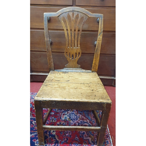 193 - An early Provincial Elm and Pitch Pine Hall Chair on square supports and stretcher base. W 50 x SH 4... 