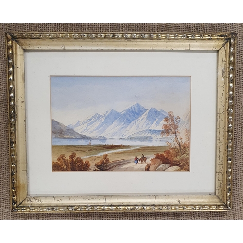 113A - A 19th Century Watercolour of a mountainous scene with people along a pathway. No apparent signature... 