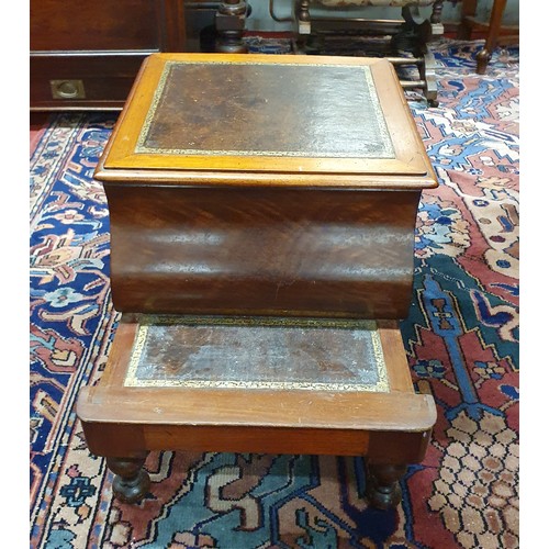 623 - A 19th Century Mahogany step Commode with leather inserted top on turned supports.
45 x 45 cm approx... 