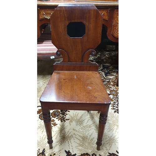 652 - An early 19th Century Mahogany Hall Chair with panelled back on turned supports. W 49 x SH 46 x BH 8... 