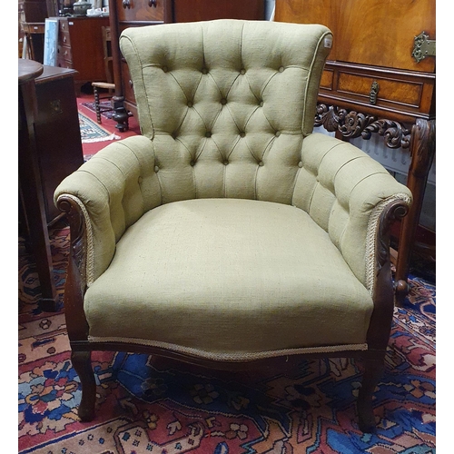 366 - A lovely pair of 19th Century Mahogany show frame Armchairs with deep buttoned backs on cabriole fro... 