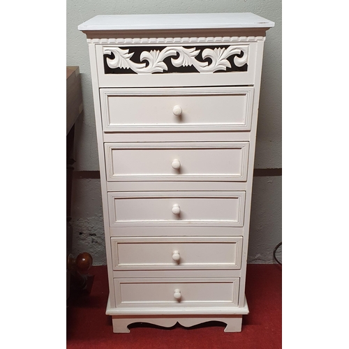 21 - A good pair of painted Tallboy Chests with Pierced outline. 42 x 28 x H 90 cm approx.