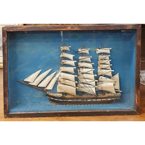 260 - A 19th Century English ship Diorama with bone sail rigging, 54 x 36 cm approx.