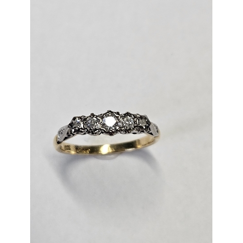 352 - An 18ct Gold and Platinum five stone Diamond antique Ring, size O.