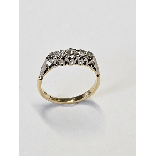 352 - An 18ct Gold and Platinum five stone Diamond antique Ring, size O.