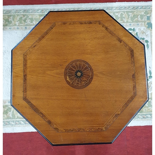 391 - A late 19th Century Arts and Crafts Walnut Centre Table with marquetry top. D 57 x H 62 cm approx.