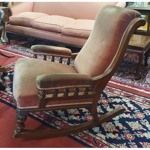 416 - A 19th Century Mahogany showframe Rocking Chair with turned reeded supports. W 67 x SH 48 x BH 87 cm... 