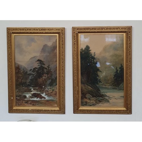 440 - R. Smith (British, 19th-20th Century) - Two watercolours of rivers within mountainous creeks, one de... 