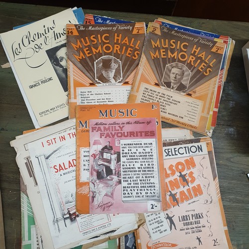 481 - A Collection of Vintage Music sheets along with postcards and mid-century history cards.