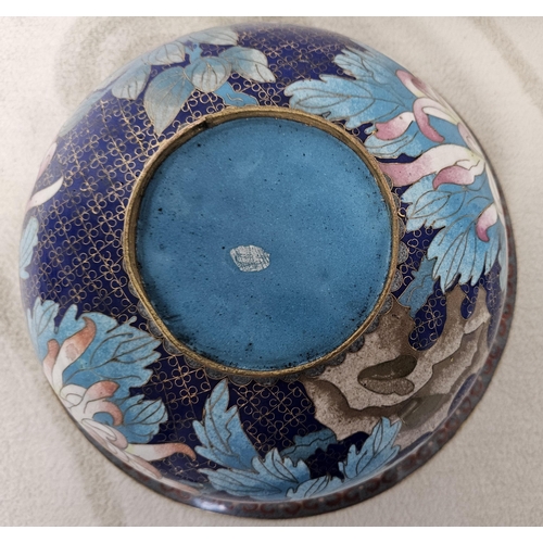 617 - A really good Blue ground Cloisonne Centre Bowl. 
D 23 cm approx.