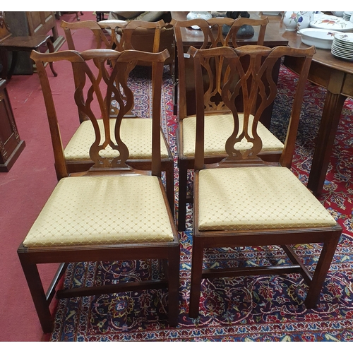 628 - A really good set of four heavy 19th Century dining Chairs with pierced backs on square tapered supp... 