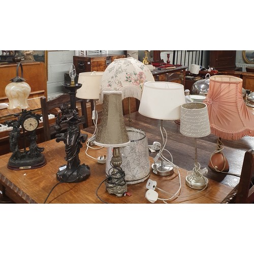 146 - A qood quantity of Table Lamps, various mediums along with a Porcelain Doll.
TB 60 cm approx.