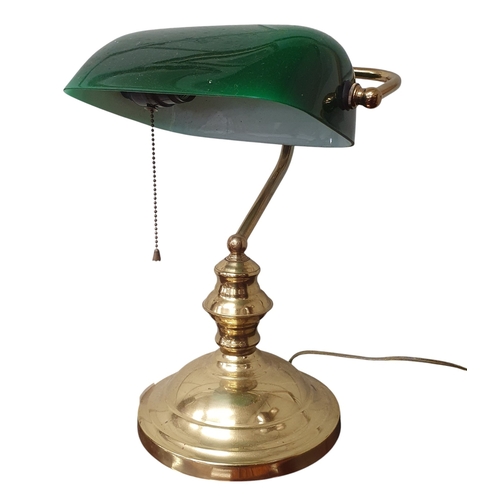 447 - A good Brass and coloured glass Desk Light. H 37 cm approx.