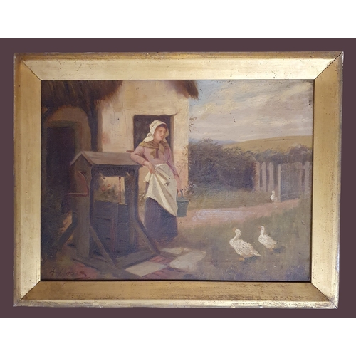 461 - Gwendolen Moore (1883-1963)
Oil on canvas
Pair of rural scenes depicting a woman standing outside a ... 