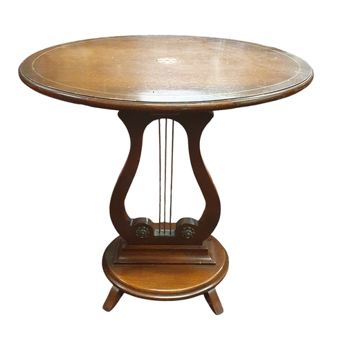 487 - A lovely Mahogany and Inlaid Side Table with lyre supports and brass inlaid top. 49 x 40 x H 51 cm a... 