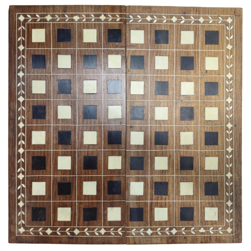 443 - A good Hardwood Chess Cabinet with stone chess pieces.