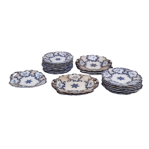 80 - A good 19th Century part Dessert Service with blue ground and gilded decoration consisting of centre... 